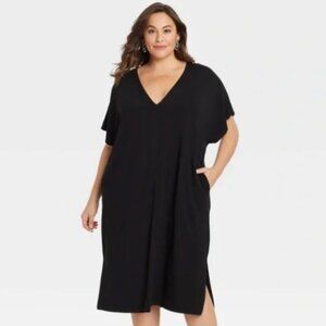 Ava + Viv Black Plunge Midi Dress
